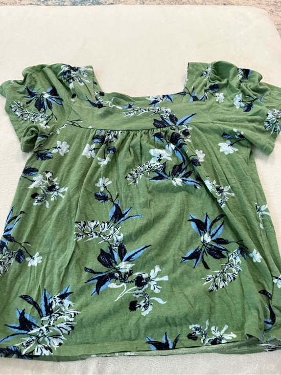 Lucky Brand Tops - Lucky Brand Green Floral Square Neck Short Sleeve Cotton Modal Top Shirt S/P E01